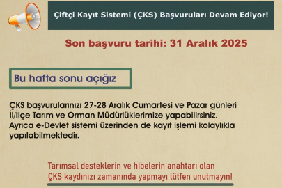 ÇKS BAŞVURULARINDA SON GÜN 31 ARALIK: HAFTA SONU DA AÇIK