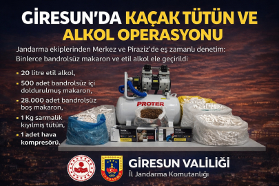 GİRESUN’DA KAÇAK TÜTÜN VE ALKOL OPERASYONU
