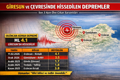 GİRESUN VE ÇEVRESİNDE HİSSEDİLEN DEPREMLER 