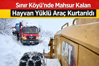 SINIR KÖYÜ’NDE MAHSUR KALAN HAYVAN YÜKLÜ ARAÇ KURTARILDI