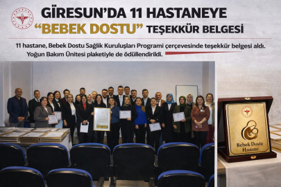 GİRESUN’DA 11 HASTANEYE “BEBEK DOSTU” TEŞEKKÜR BELGESİ