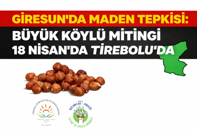 GİRESUN’DA MADEN TEPKİSİ: BÜYÜK KÖYLÜ MİTİNGİ 18 NİSAN’DA TİREBOLU’DA