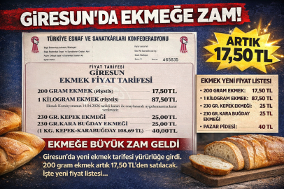 GİRESUN’DA EKMEĞE ZAM: 200 GRAM EKMEK 17,50 TL OLDU