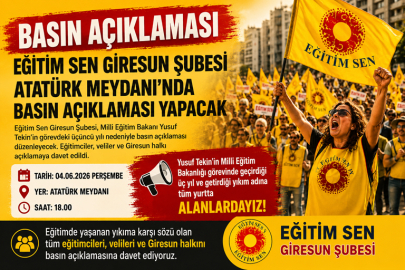EĞİTİM SEN GİRESUN ŞUBESİ ATATÜRK MEYDANI’NDA BASIN AÇIKLAMASI YAPACAK