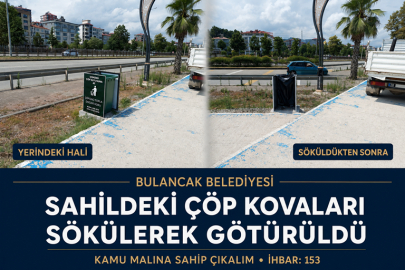 SAHİL YÜRÜYÜŞ YOLUNDAKİ ÇÖP KOVALARI SÖKÜLEREK GÖTÜRÜLDÜ