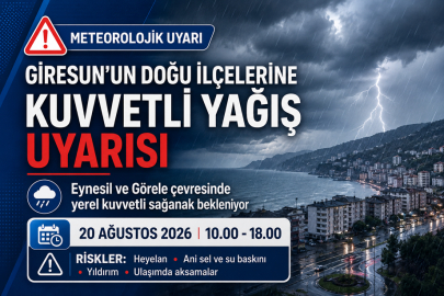 GİRESUN’UN DOĞU İLÇELERİNE KUVVETLİ YAĞIŞ UYARISI