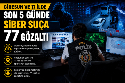 Giresun ve 17 ilde son 5 günde siber suça 77 gözaltı