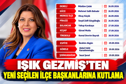 IŞIK GEZMİŞ’TEN YENİ SEÇİLEN İLÇE BAŞKANLARINA KUTLAMA